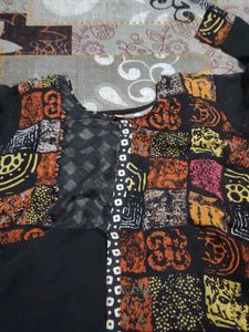 Stylish Black Kurta with Printed Panel