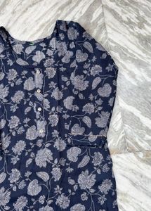 Blue Floral Print Kurta