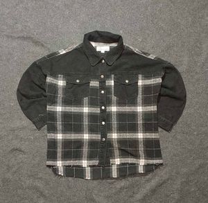 Vintage Havana Plaid Flannel &amp; Denim Mix Overshirt