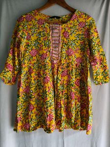 Vibrant Yellow Floral Print Kurti