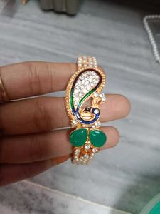 Exquisite Peacock Bangle with Green Stones & Pearl