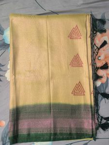 Elegant Cream Saree with Pink & Green Border
