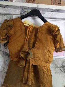Golden saree blause Set hand stone work