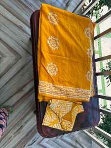 Yellow Cotton chunkidi saree