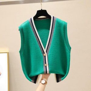 V-neck Green button-down knit sweater vest