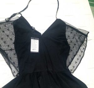Chic Black Embellished Sheer Top