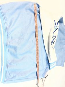 Light Blue Varsity Jacket with Flame Sleeves