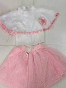 Girls' White Cape and Pink Tulle Skirt Set