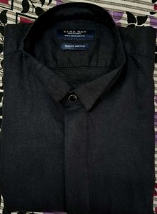 ZARA MEN  black manderin neck linen Shirt