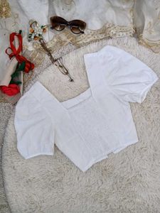 White Puff Sleeve Square Neck Top
