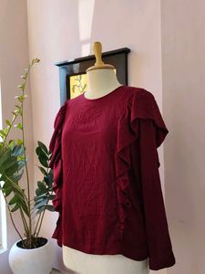 Ruffle Trim Long Sleeve Top