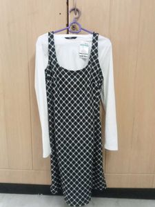 Women's Black & White Plaid Dress Set