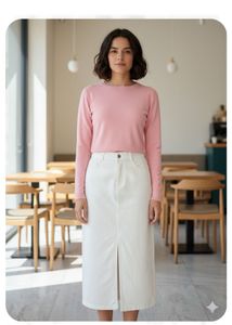 White Denim Midi Skirt