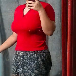 Ribbed Red Quarter-Zip Crop Top