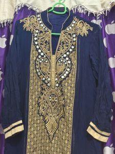 Elegant Navy Blue Kurta Set with Gold Embroidery