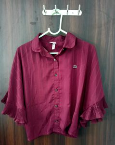 Maroon Pleated Sleeve Top
