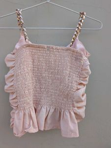 Chic Ruched Crop Top with Gold Chain Straps