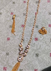 Gold Tone Pearl Necklace & Earrings Set