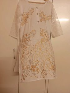 White Kurta with Gold Print
