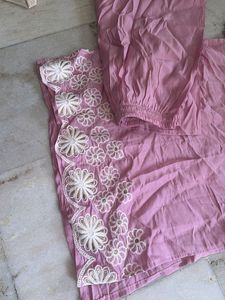 Pink Kurta Set with White Embroidery