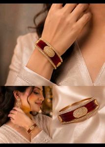Elegant Red &amp; Gold Beaded bangle