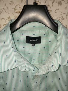 sztori men's green &amp; white striped casual shirt