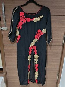 Black Kurta Set with Red Skirt