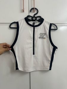 H and M White & Black Cropped Sporty Top