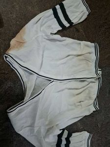 White Crop Top with Green Stripes