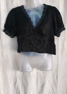 I. Black Lace Trimmed V-Neck Top