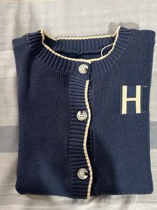 Navy Blue "H" Knit Cardigan