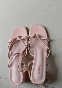 outryt Chic Pink Strappy Block Heel Sandals