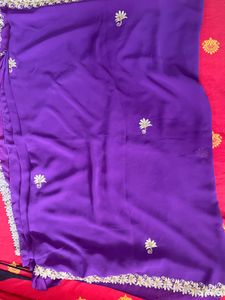 Elegant Purple Embroidered Saree With Blouse
