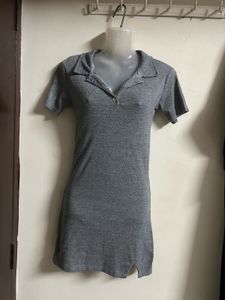 Gray Polo Collar Mini Dress