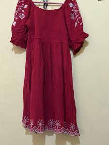Boho Red Embroidered Off-Shoulder Dress