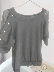 Stylish Black Top with Pearl Detail