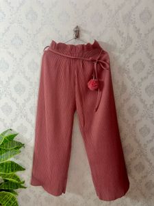 Pleated Palazzo Pants with Pom Po