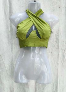 I. Green Halter Neck Crop Top