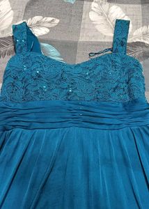Elegant Teal Lace Bodice Dress'M' SIZE