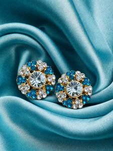 🩵 Turquoise  Blue and Clear Crystal Floral Studs