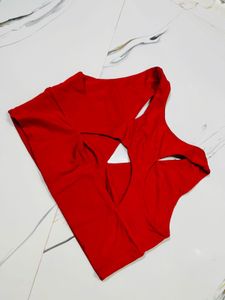 Red Sports top with Cut-out Detail