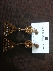 Unique Gold Tone Geometric Earrings