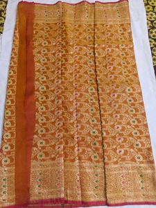 Elegant Orange Banarasi Silk Saree