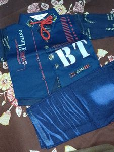 Boys navy blue jeans shirt set