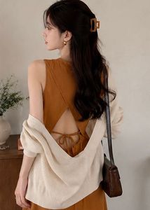rust open back dress