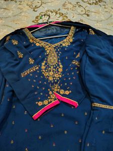 Beautiful Blue Kurta Set with Gold Embroidery