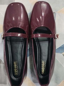 Shiny Burgundy Mary Jane Flats