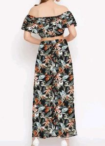 Floral Print Off-Shoulder Crop Top &amp; Skirt Set