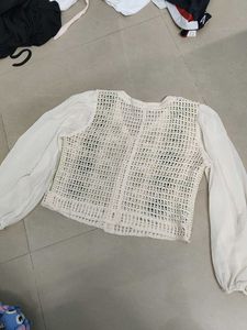 Crochet Knit Button-Up Top
