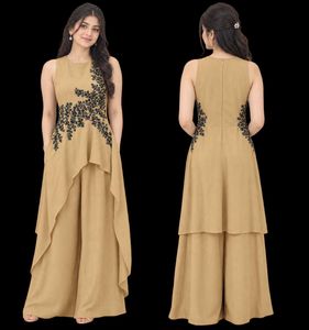 Beige Designer Jumpsuit with Embellishment